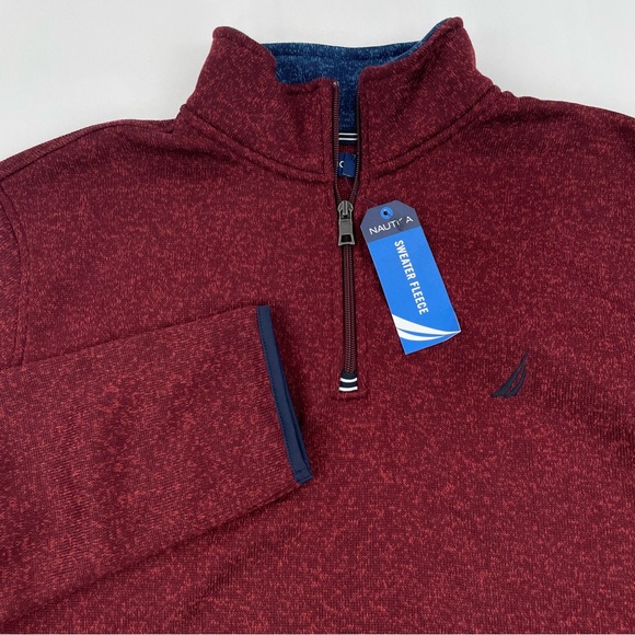 Nautica Fleece 1/4 Zip Sweater Men’s L Maroon Red Knit Pullover NWT - Picture 1 of 8
